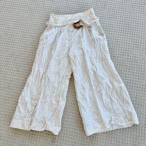 Anthropologie Cream Wide-Leg Pants with Belt Detail